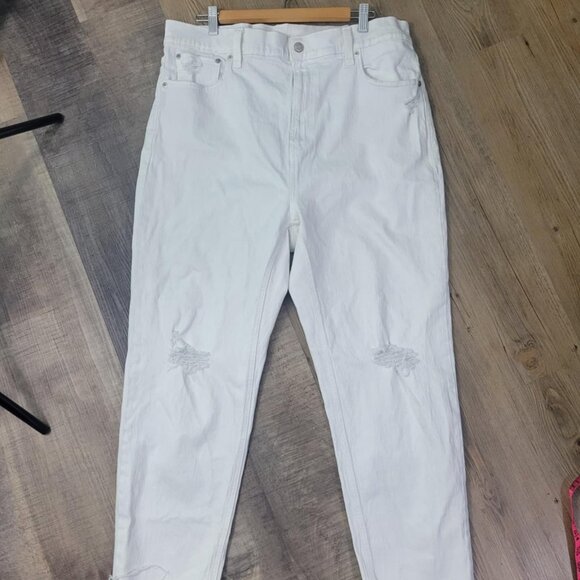 Size 35 Gap White Cheeky Straight Sky High Distressed Jeans - plus size - Picture 1 of 9